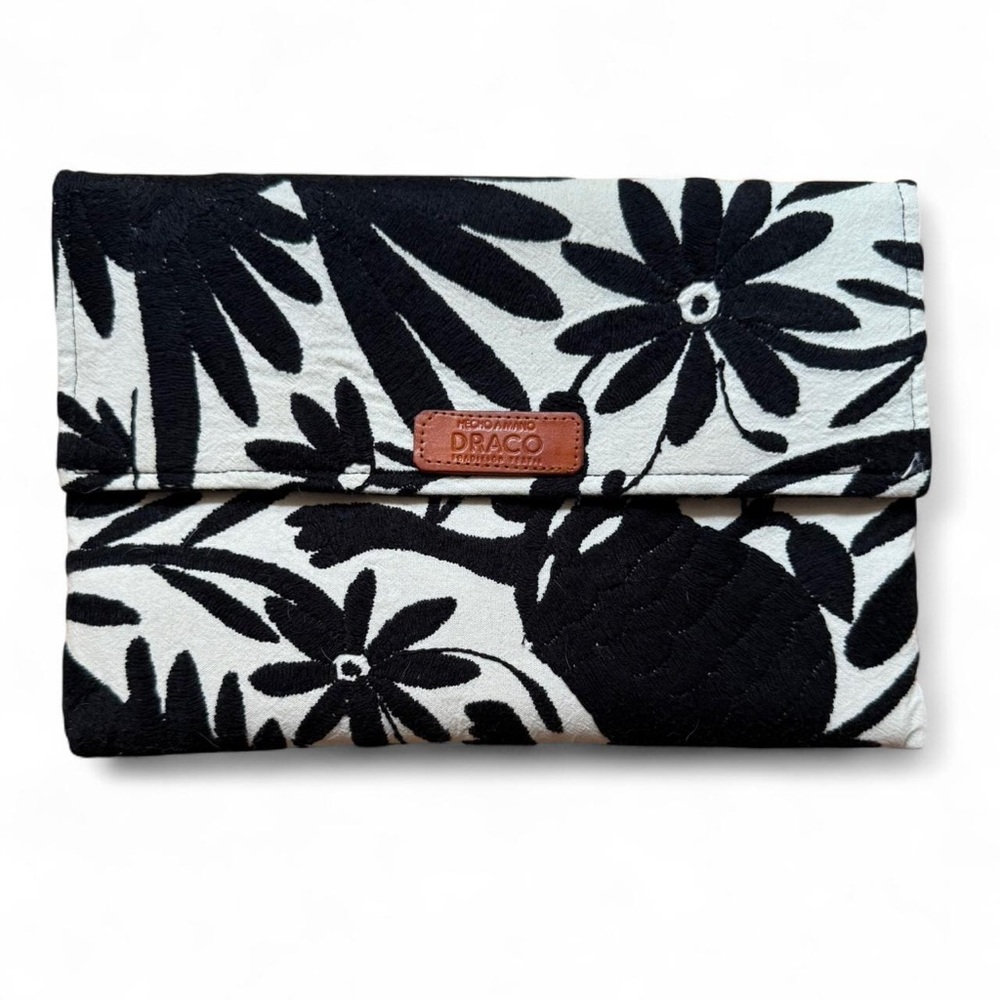 Artisan Black & White Otomí Embroidered Clutch/Crossbody by Draco $125